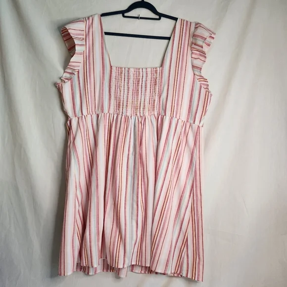 True Craft Striped Red, Pink, Blue and White Womens 3x Lined Dress. Babydoll - Picture 2 of 9